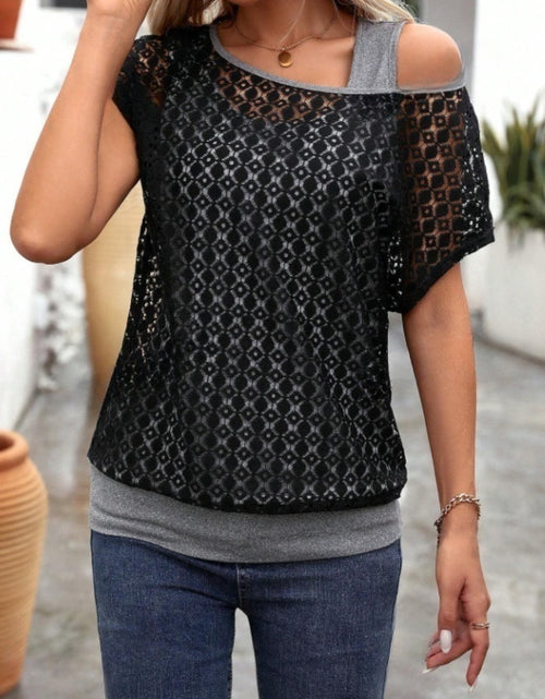 Load image into Gallery viewer, Lace Short Sleeve Fake Two Piece T-Shirt
