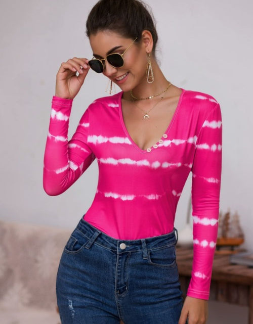 Load image into Gallery viewer, Tie-Dye Plunge Long Sleeve Top
