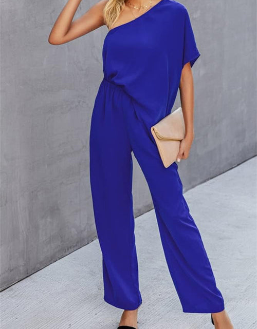 Load image into Gallery viewer, Single Shoulder Short Sleeve Jumpsuit
