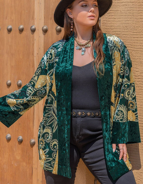 Load image into Gallery viewer, Plus Size Open Front Bohemian Style Long Sleeve Cardigan
