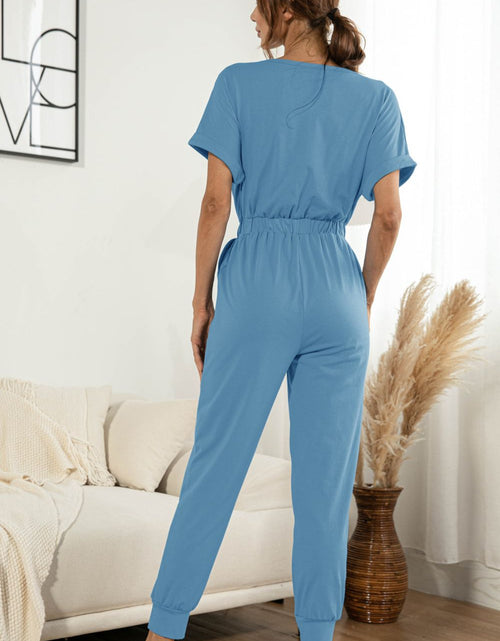 Load image into Gallery viewer, Surplice Neck Tied Short Sleeve Jumpsuit
