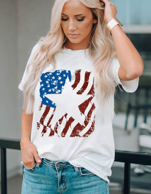 Load image into Gallery viewer, US Flag Graphic Round Neck Tee
