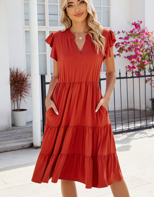 Load image into Gallery viewer, Ruched Notched Cap Sleeve Dress
