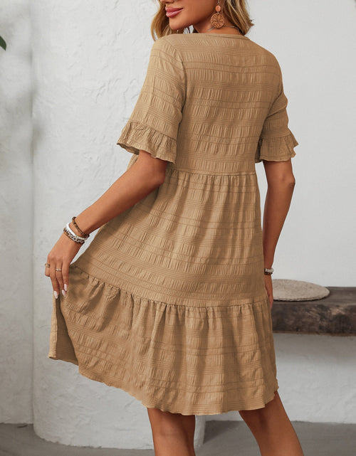 Load image into Gallery viewer, Mandy Ruffled Ruched Round Neck Half Sleeve Dress

