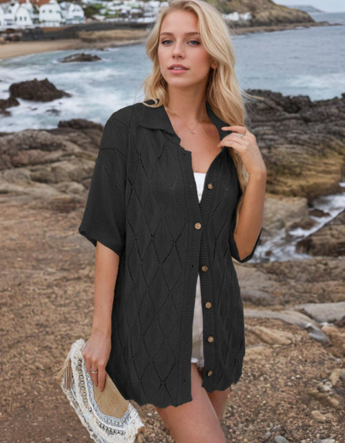 Load image into Gallery viewer, Button Down Eyelet Collared Neck Knit Shirt
