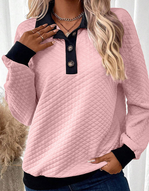 Load image into Gallery viewer, Texture Quarter Button Long Sleeve Sweatshirt
