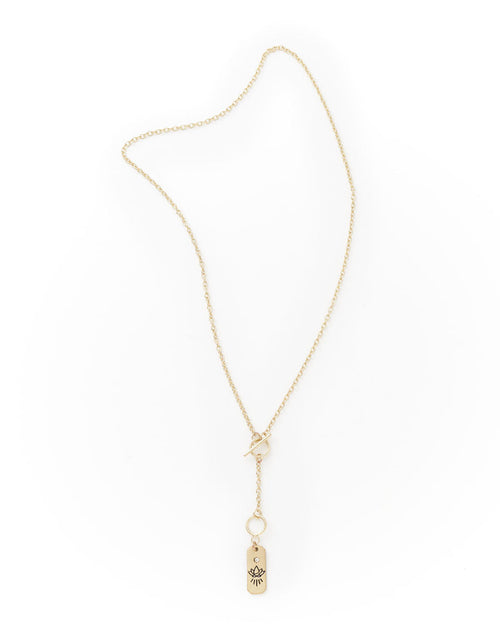Load image into Gallery viewer, Ruchi Lotus Charm Gold Dainty Drop Lariat Necklace by Matr Boomie
