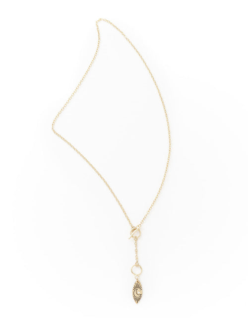 Load image into Gallery viewer, Ruchi Crescent Moon Charm Gold Dainty Drop Lariat Necklace by Matr Boomie
