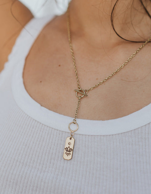 Load image into Gallery viewer, Ruchi Lotus Charm Gold Dainty Drop Lariat Necklace by Matr Boomie
