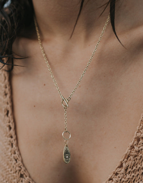 Load image into Gallery viewer, Ruchi Evil Eye Charm Gold Dainty Drop Lariat Necklace by Matr Boomie
