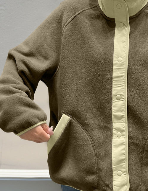 Load image into Gallery viewer, Double Take Snap Down Contrast Fleece Jacket with Pockets
