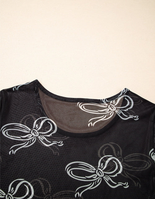 Load image into Gallery viewer, Bow Mesh Round Neck Short Sleeve T-Shirt
