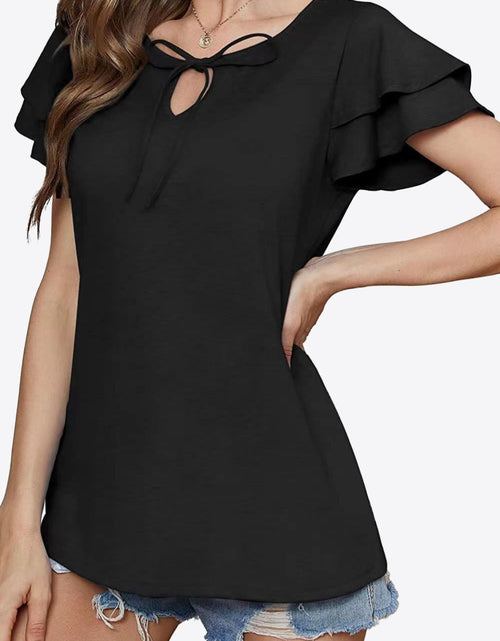 Load image into Gallery viewer, Tie-Neck Layered Flutter Sleeve Blouse
