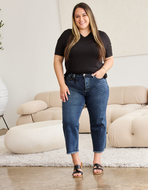 Load image into Gallery viewer, RFM Full Size Tummy Control High Waist Raw Hem Jeans
