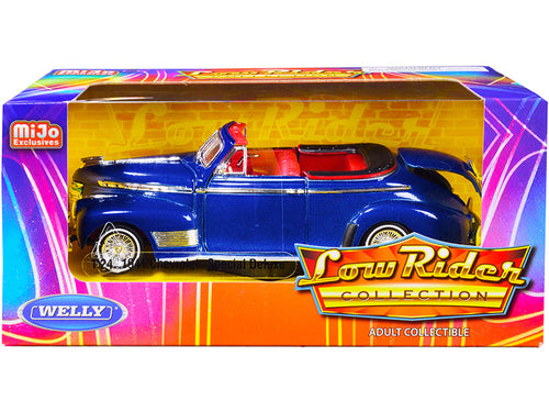 Load image into Gallery viewer, 1941 Chevrolet Special Deluxe Convertible Candy Blue Metallic with Red Interior "Low Rider Collection" 1/24 Diecast Model Car by Welly
