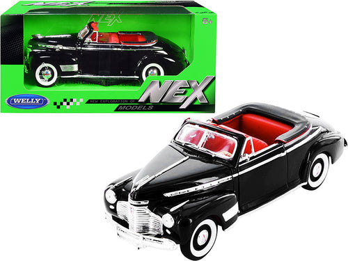 Load image into Gallery viewer, 1941 Chevrolet Special Deluxe Convertible Black with Red Interior "NEX Models" 1/24 Diecast Model Car by Welly
