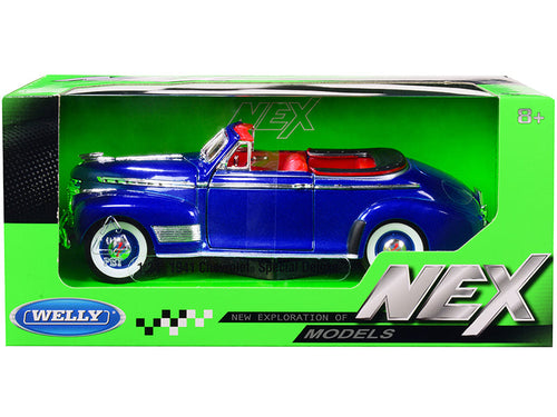 Load image into Gallery viewer, 1941 Chevrolet Special Deluxe Convertible Blue Metallic with Red Interior "NEX Models" 1/24 Diecast Model Car by Welly
