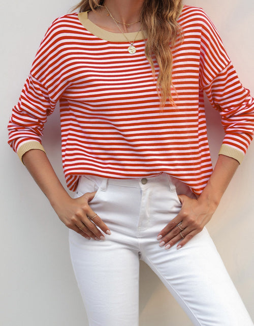 Load image into Gallery viewer, Striped Round Neck Drop Shoulder T-Shirt

