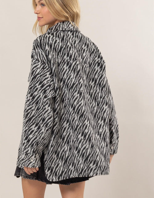 Load image into Gallery viewer, HYFVE Zebra Print Snap Down Long Sleeve Shacket
