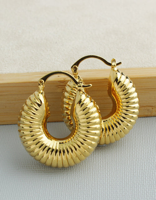 Load image into Gallery viewer, Cute 14k Gold Bamboo Hoop Earrings

