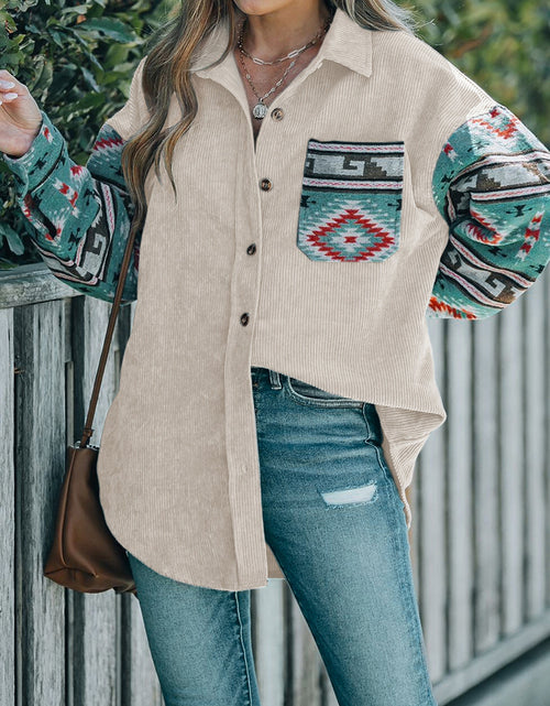 Load image into Gallery viewer, Perfee Pocketed Geometric Collared Neck Shacket
