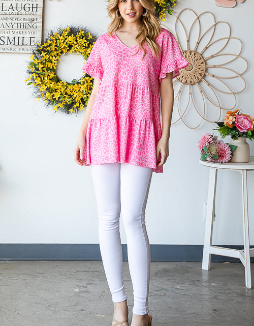 Load image into Gallery viewer, Heimish Full Size Leopard Ruffle Trim Short Sleeve Top
