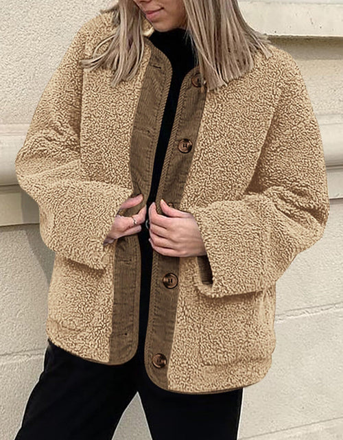 Load image into Gallery viewer, Contrast Button Up Sherpa Jacket with Pockets
