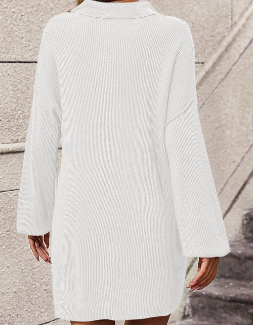 Load image into Gallery viewer, Johnny Collar Drop Shoulder Sweater Dress
