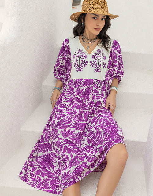 Load image into Gallery viewer, Printed Tie Neck Midi Dress
