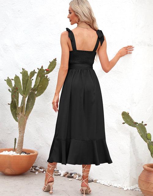Load image into Gallery viewer, Square Neck Tie Strap Midi Dress
