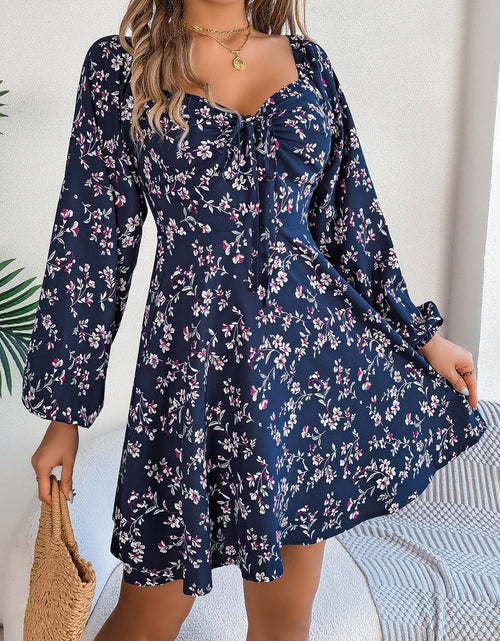 Load image into Gallery viewer, Printed Sweetheart Neck Balloon Sleeve Mini Dress
