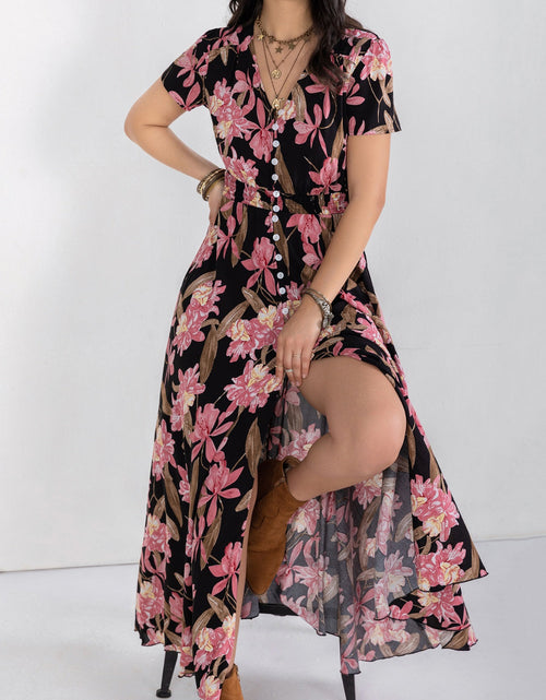 Load image into Gallery viewer, Floral V-Neck Slit Dress
