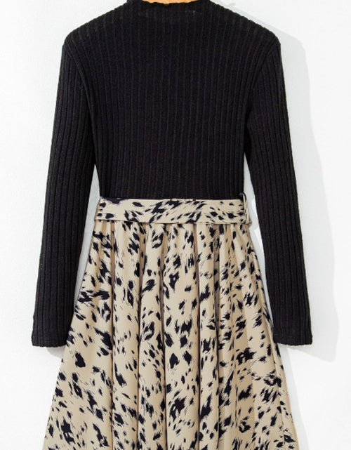 Load image into Gallery viewer, Printed Tie Waist Mock Neck Long Sleeve Dress
