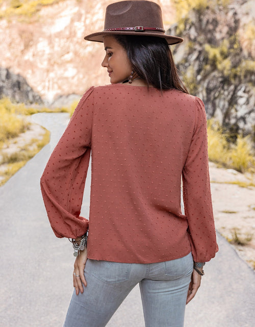 Load image into Gallery viewer, Swiss Dot V-Neck Blouse
