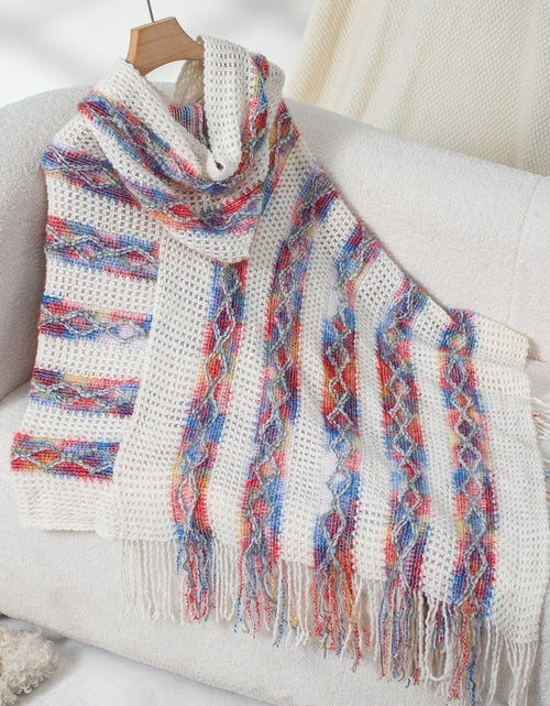 Load image into Gallery viewer, Fringe Contrast Hooded Poncho

