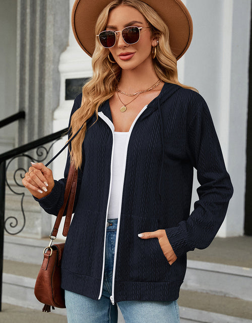 Load image into Gallery viewer, Drawstring Zip Up Long Sleeve Hoodie
