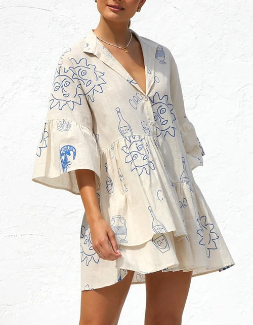 Load image into Gallery viewer, Button Detail Printed Mini Dress
