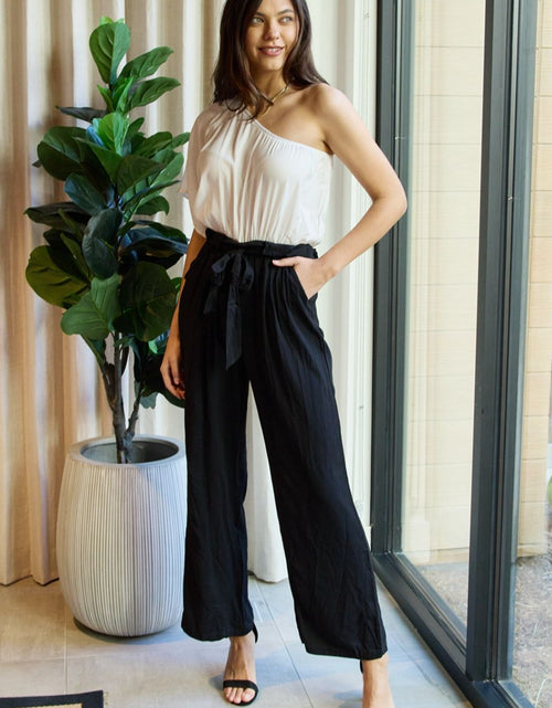 Load image into Gallery viewer, Dress Day Marvelous in Manhattan One-Shoulder Jumpsuit in White/Black
