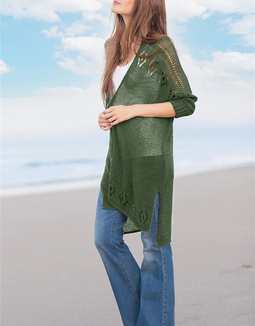 Load image into Gallery viewer, Openwork Side Slit Open Front Long Sleeve Cardigan
