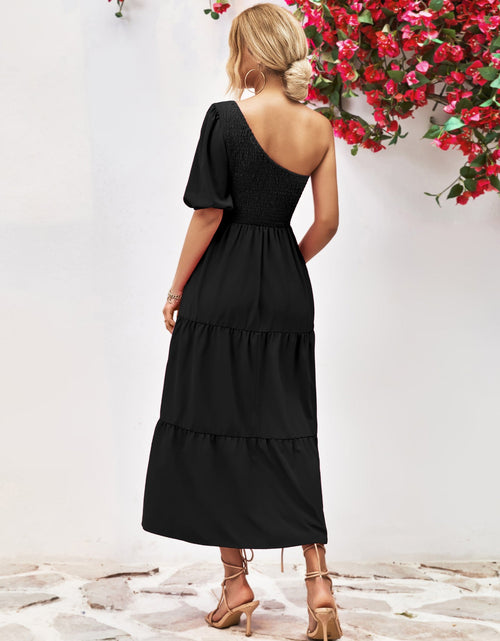 Load image into Gallery viewer, Smocked One-Shoulder Midi Dress
