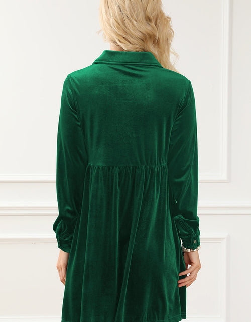 Load image into Gallery viewer, Ruched Button Up Collared Neck Long Sleeve Shirt Dress
