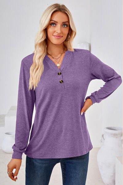Load image into Gallery viewer, Notched Button Detail Long Sleeve T-Shirt
