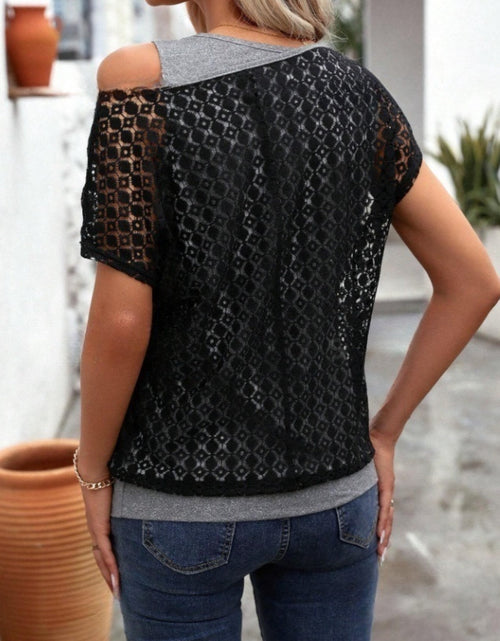 Load image into Gallery viewer, Lace Short Sleeve Fake Two Piece T-Shirt
