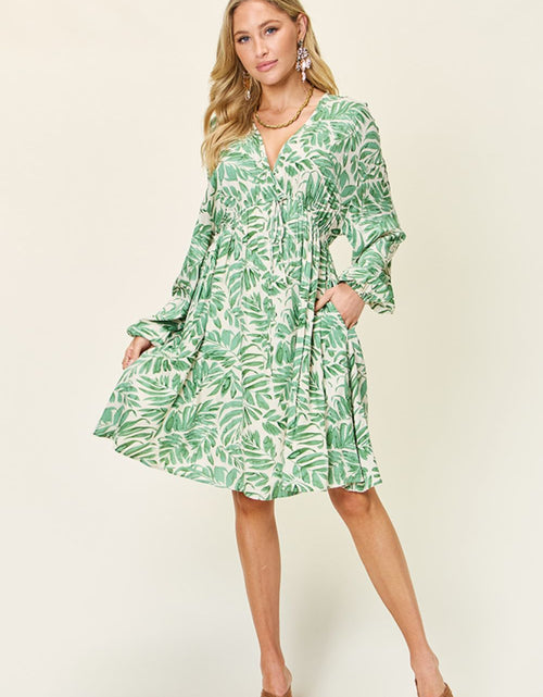 Load image into Gallery viewer, Double Take Full Size Printed Ruched Balloon Sleeve Dress
