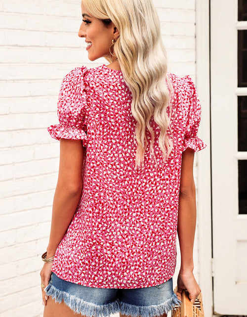 Load image into Gallery viewer, Printed Flounce Sleeve Plunge Blouse
