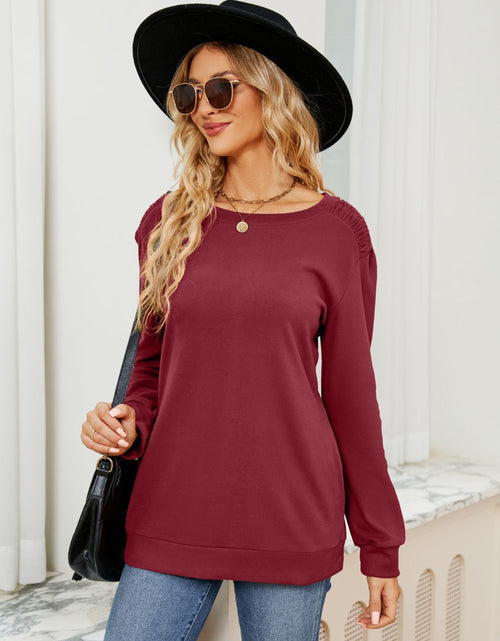 Load image into Gallery viewer, Ruched Shoulder Round Neck Long Sleeve Sweatshirt
