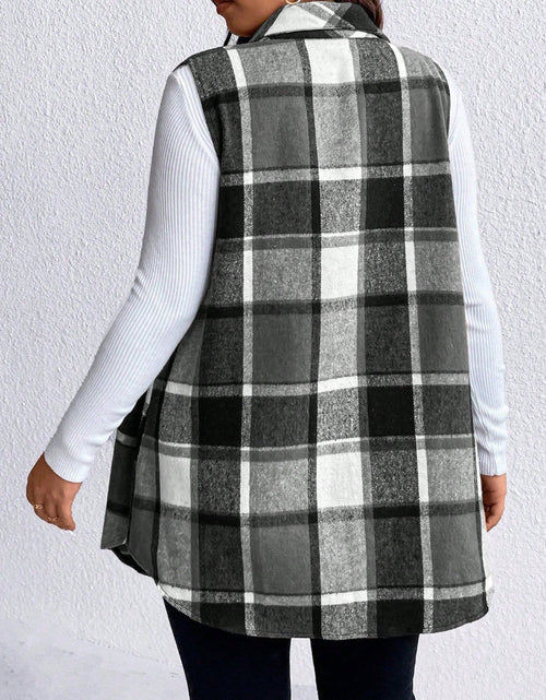 Load image into Gallery viewer, Honey Plus Size Pocketed Plaid Button Up Vest Coat
