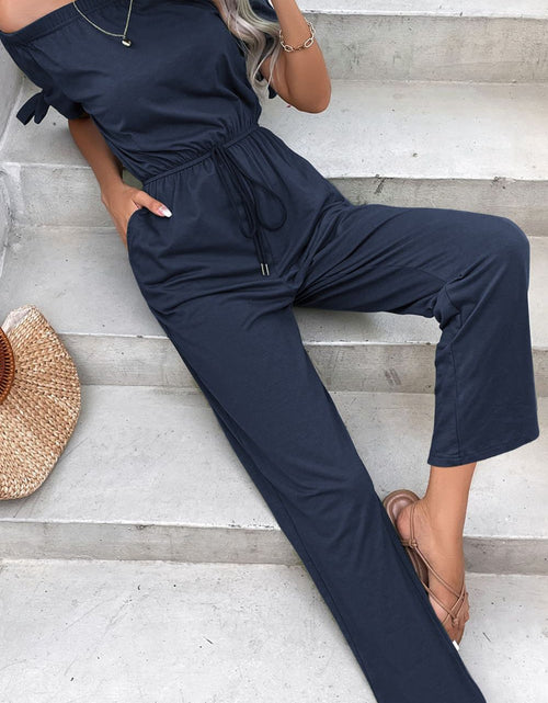 Load image into Gallery viewer, Perfee Off-Shoulder Tie Cuff Jumpsuit with Pockets
