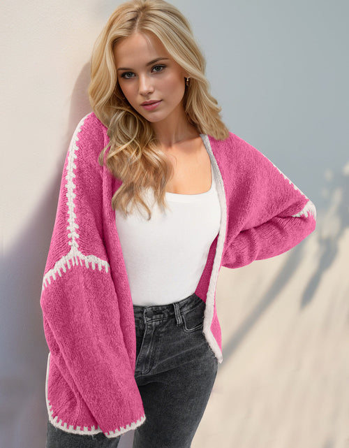 Load image into Gallery viewer, Double Take Contrast Open Front Dropped Shoulder Cardigan
