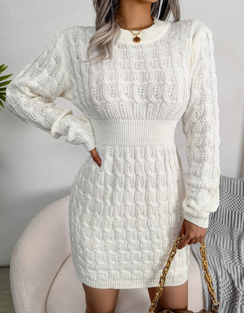 Load image into Gallery viewer, Cable-Knit Round Neck Mini Wrap Sweater Dress
